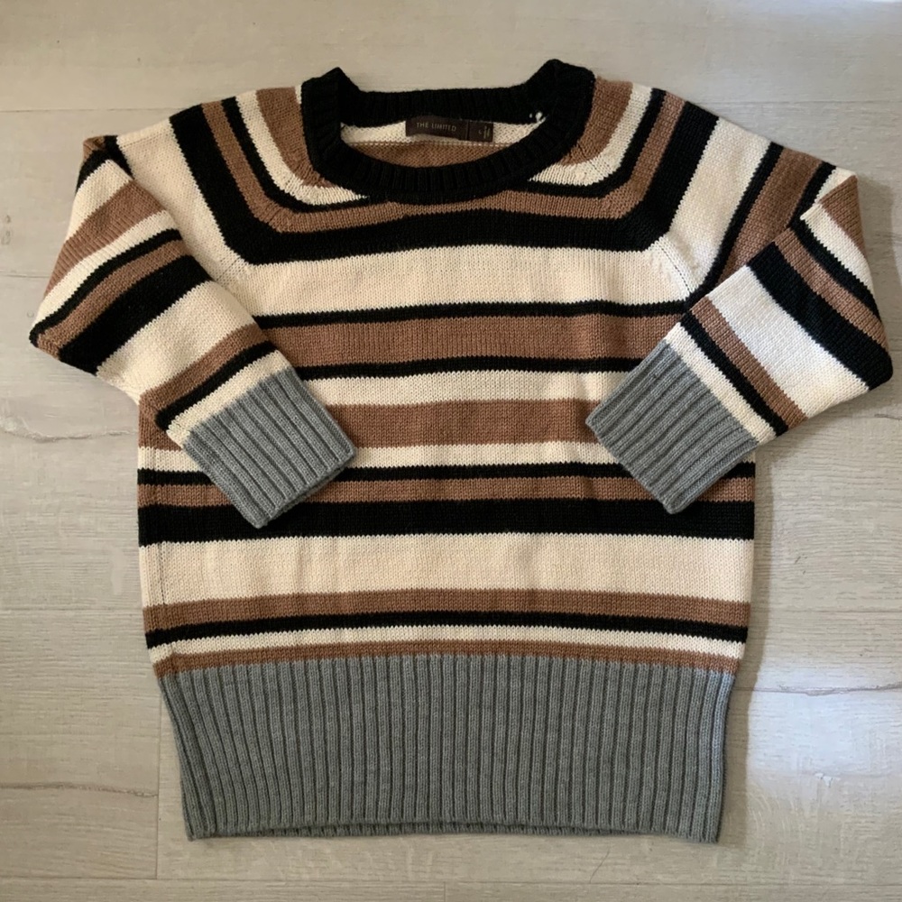 THE LIMITED STRIPED CHOCOLATE BROWN KNIT SWEATER